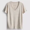 T-shirt de algodão às riscas com decote em V