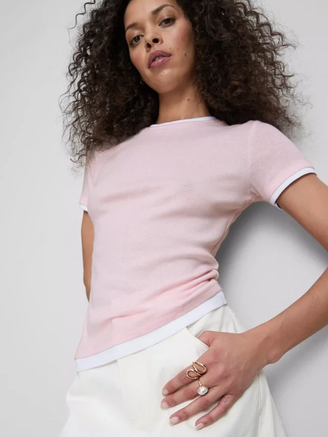 T-shirt de gola redonda com dupla camada