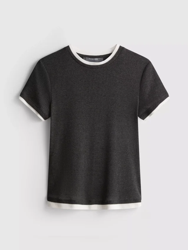 T-shirt de gola redonda com dupla camada