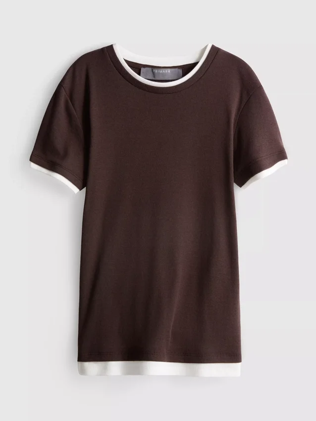 T-shirt de gola redonda com dupla camada