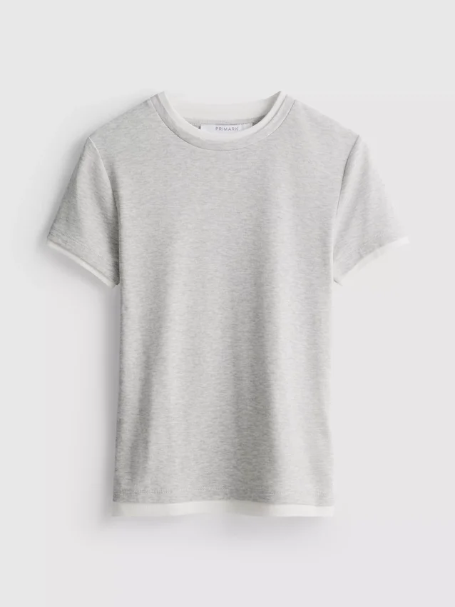 T-shirt de gola redonda com dupla camada