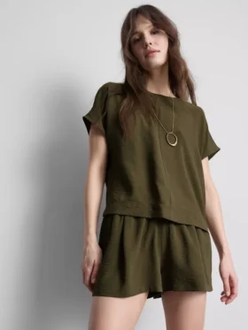 T-shirt de gola redonda descontraída com circulação de ar
