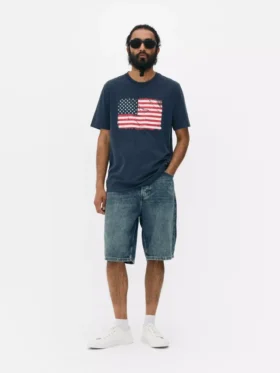T-shirt de manga curta com bandeira americana