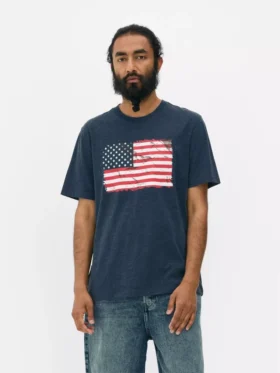 T-shirt de manga curta com bandeira americana