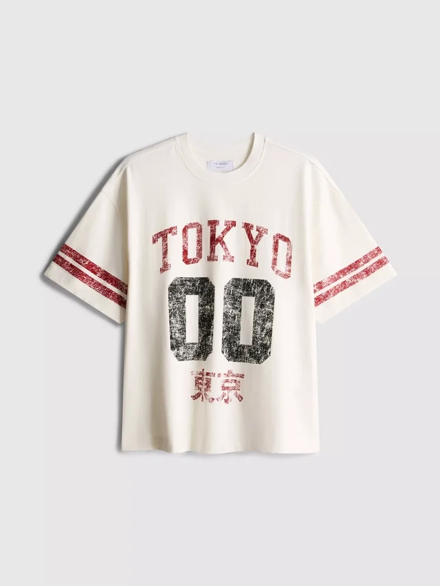 T-shirt de manga curta com efeito desgastado e estampado gráfico «Tokyo»
