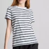 T-shirt de manga curta com gola redonda às riscas