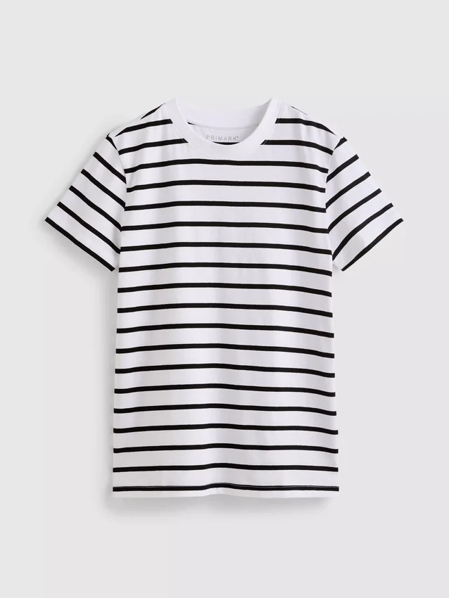 T-shirt de manga curta com gola redonda às riscas