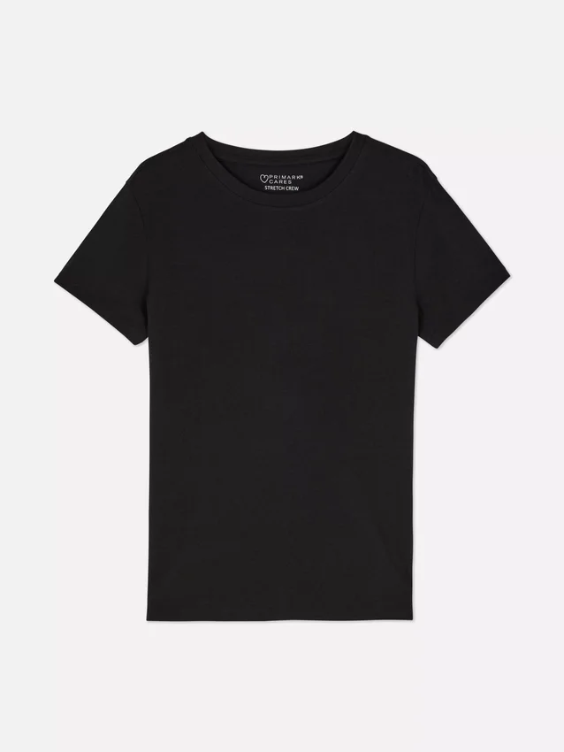 T-shirt elástico de gola redonda