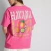 T-shirt oversized com estampado gráfico em tom havana, com elevado teor de algodão