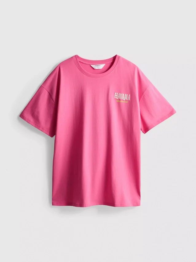 T-shirt oversized com estampado gráfico em tom havana, com elevado teor de algodão