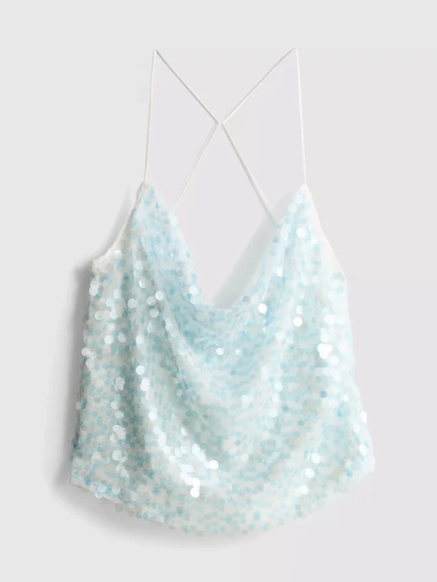 The Primark Scene | Top com decote em gola alta e tiras com lantejoulas