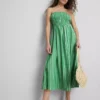 The Primark Scene | Vestido midi bandeau com riscas franzidas