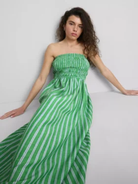 The Primark Scene | Vestido midi bandeau com riscas franzidas