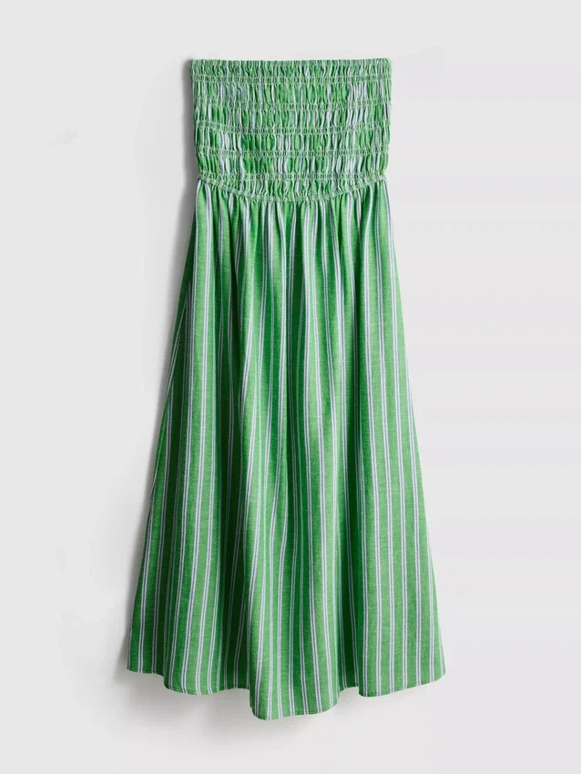 The Primark Scene | Vestido midi bandeau com riscas franzidas