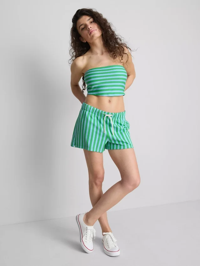 Top bandeau curto às riscas, com elevado teor de algodão