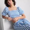 Top bardot com mangas bufantes às riscas