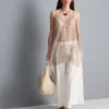 Top cami longo em renda transparente