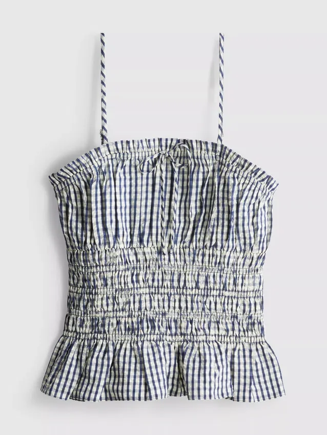 Top camisola com peplum em xadrez franzido