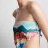Top de biquíni tipo bandana com estampado panorâmico