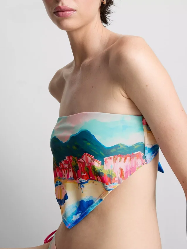 Top de biquíni tipo bandana com estampado panorâmico