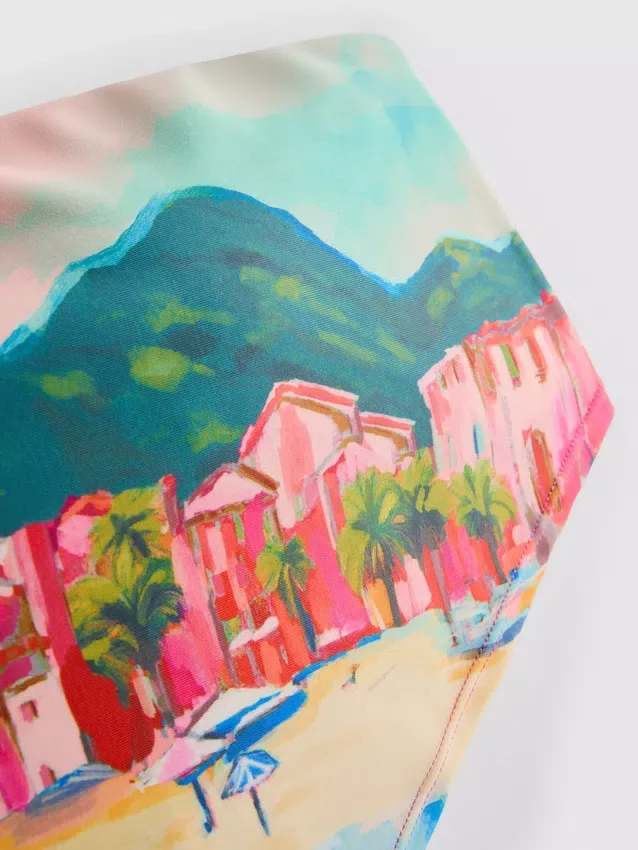 Top de biquíni tipo bandana com estampado panorâmico