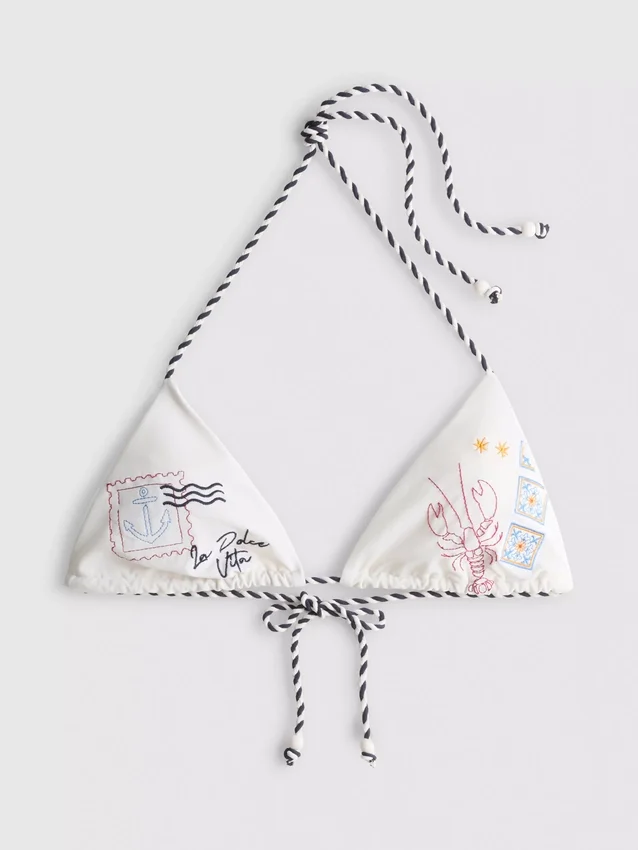 Top de biquíni triangular bordado «Dolce»