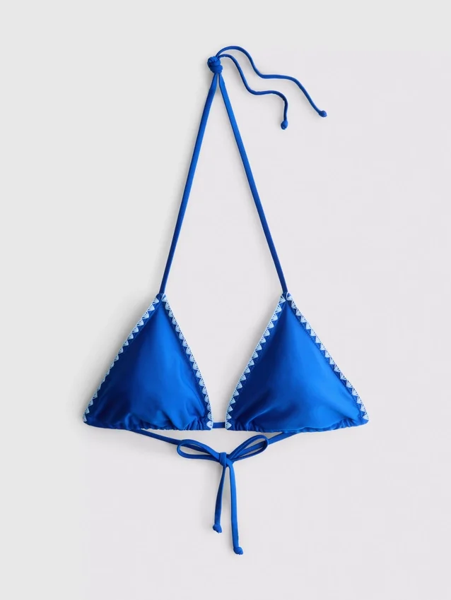 Top de biquíni triangular com detalhes de costura