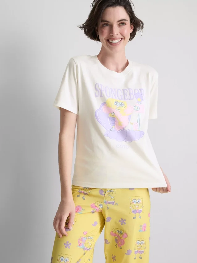 Top de pijama com estampado «Spongebob Squarepants OOTD»