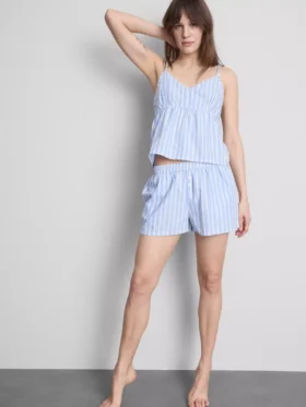 Top de pijama tipo camisola com riscas em algodão