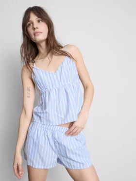 Top de pijama tipo camisola com riscas em algodão