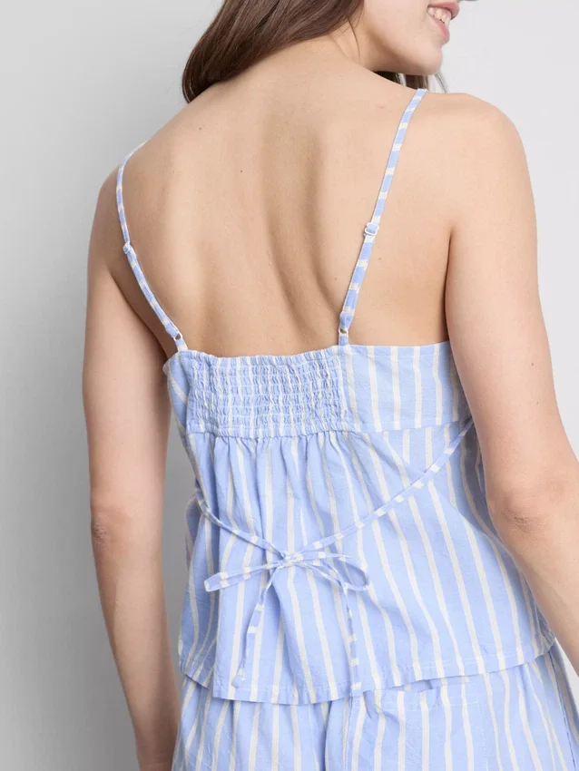 Top de pijama tipo camisola com riscas em algodão