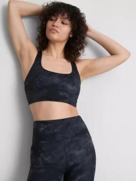 Top desportivo curto com costas em forma de «racerback» e estampado em mármore