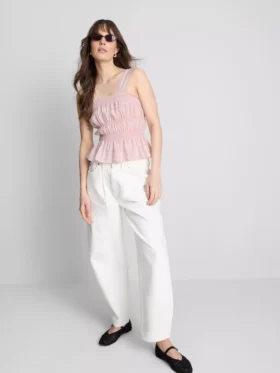 Top sem mangas com bainha peplum franzida