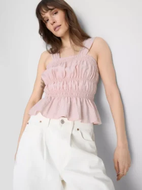 Top sem mangas com bainha peplum franzida