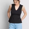 Top sem mangas com peplum e decote em V