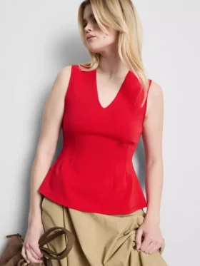 Top sem mangas com peplum e decote em V