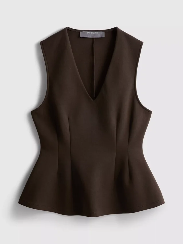 Top sem mangas com peplum e decote em V