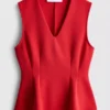 Top sem mangas com peplum e decote em V