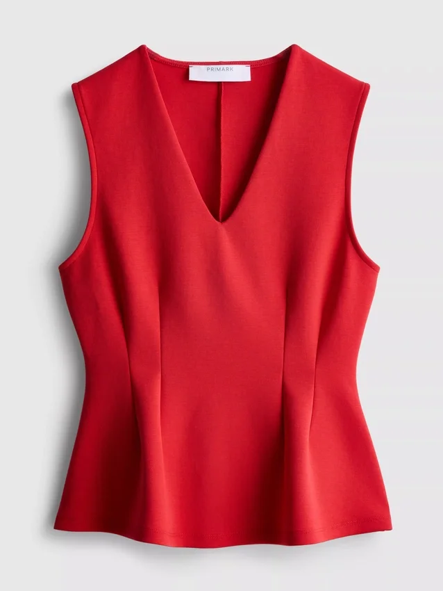 Top sem mangas com peplum e decote em V
