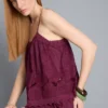 Top tipo cami de algodão com bordado floral