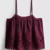 Top tipo cami de algodão com bordado floral