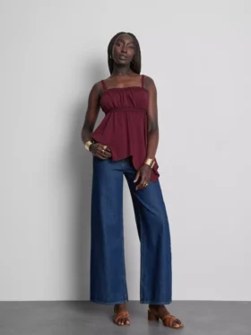 Top tipo camisola com bainha em forma de lenço de algodão