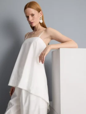 Top tipo camisola com bainha em forma de lenço de algodão