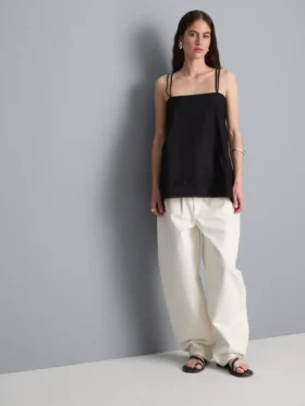 Top tipo camisola com bainha em forma de lenço de algodão