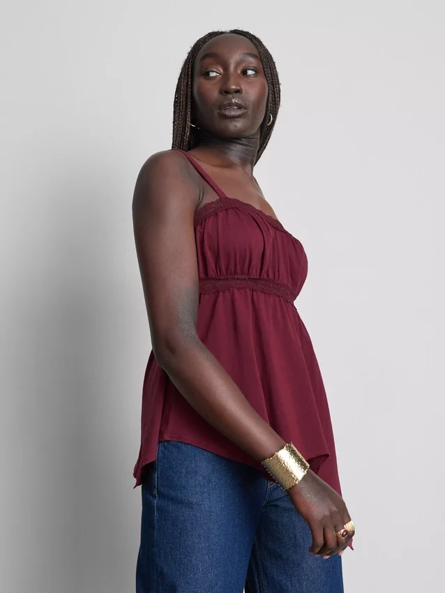 Top tipo camisola com bainha em forma de lenço de algodão