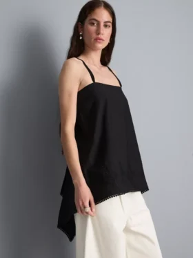 Top tipo camisola com bainha em forma de lenço de algodão