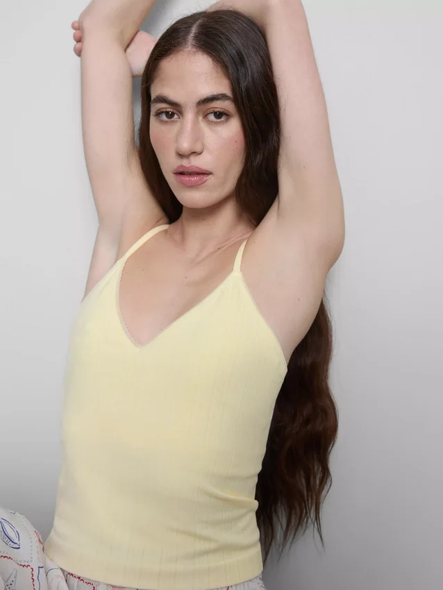 Top tipo camisola de pijama em ponto Pointelle