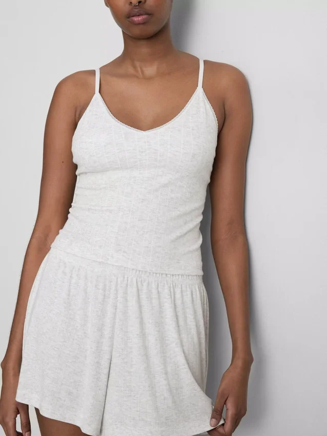Top tipo camisola de pijama em ponto Pointelle