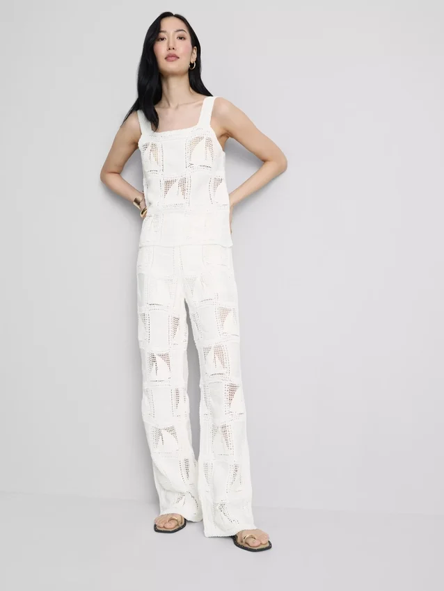 Top tipo camisola em croché com elevado teor de algodão