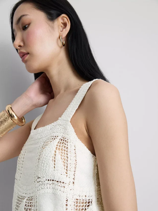 Top tipo camisola em croché com elevado teor de algodão
